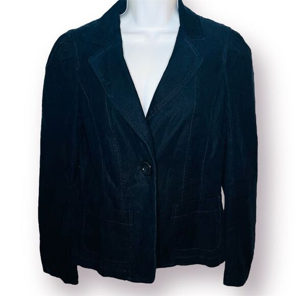 Ann Taylor Corton Corduroy Blazer Jacket Notched Lapel Button Dark Navy Blue 6 - Picture 1 of 9